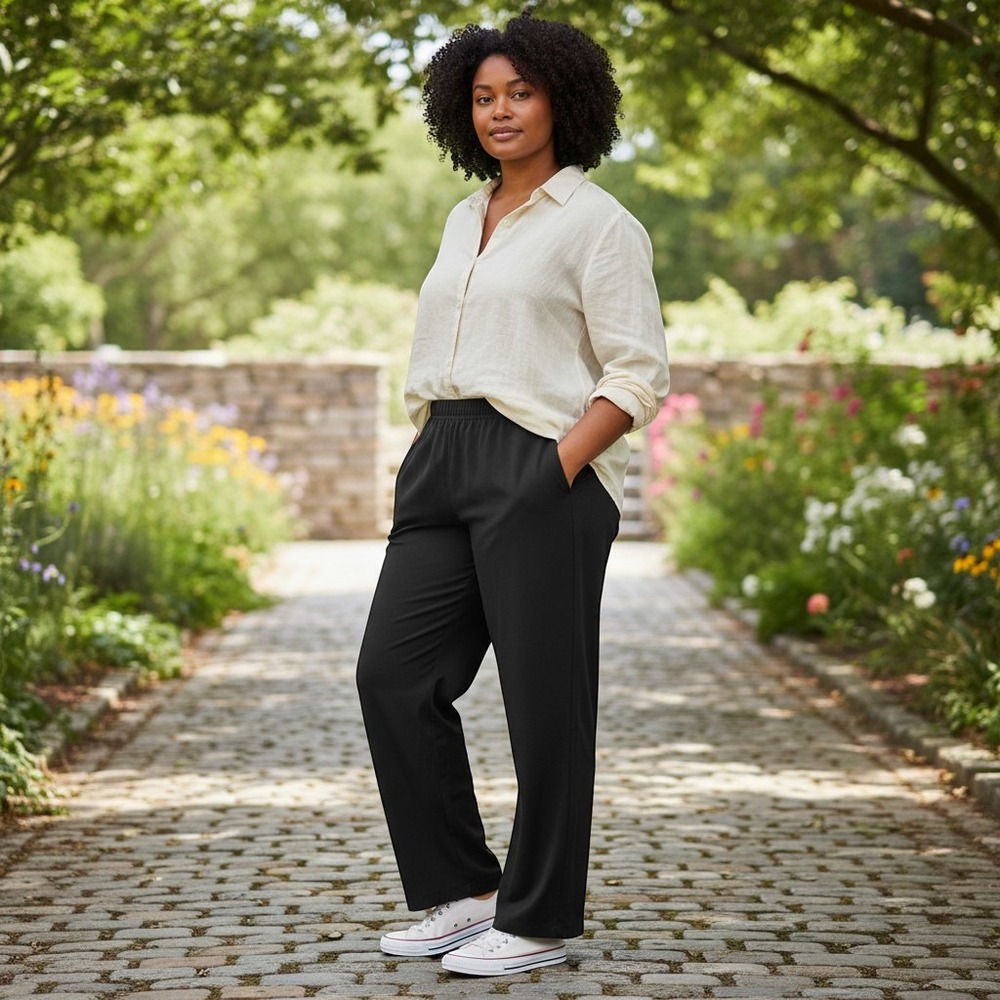 Caroline Rose Pants Womens 3X Black Stretch‎ Pull On Straight Leg Career Classic